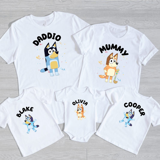 # Create Unforgettable Family Memories with Personalised Bluey\-Inspired Family Tees