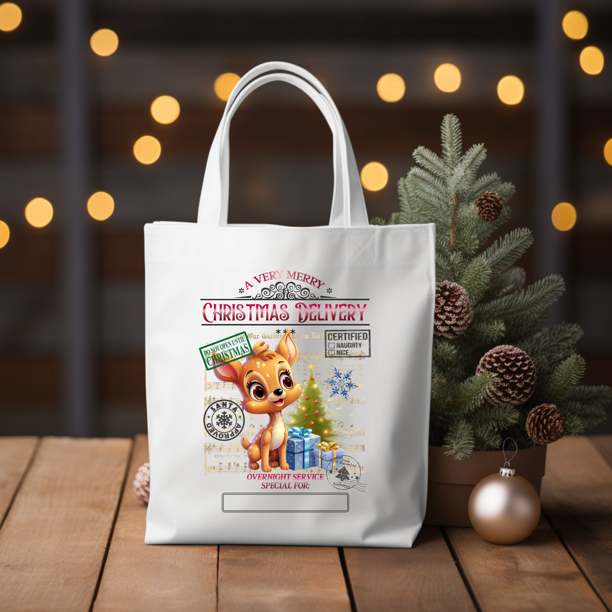 Simpli Must Have Tote Bag Deer Personalised Xmas Tote Bag