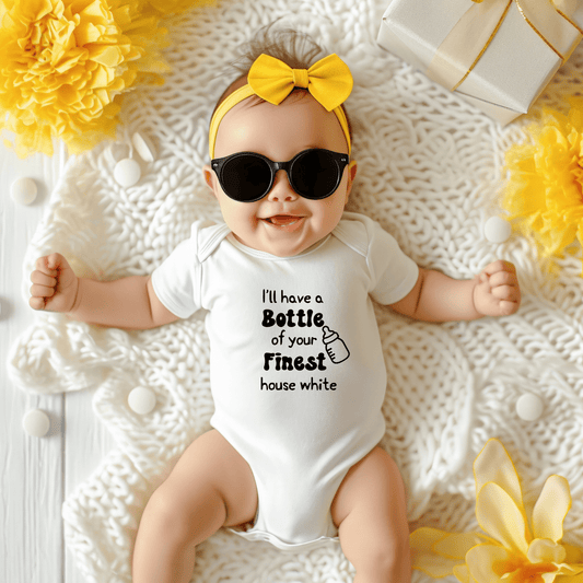 Simpli Must Have Baby Onesies I'll Have a Bottle of Your Finest House White Baby Onesie