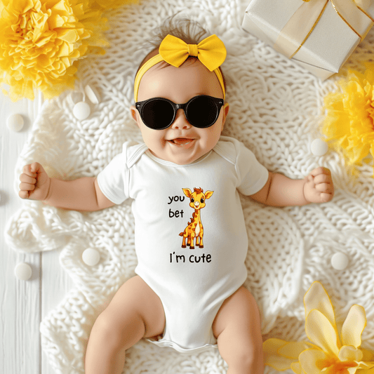 Simpli Must Have Baby Onesies You Bet Giraffe I'm Cute Baby Onesie