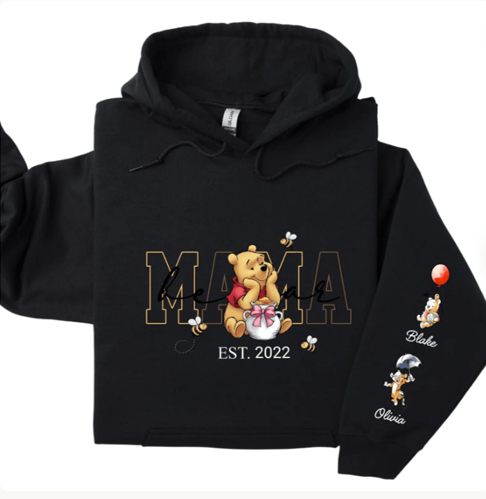 Simpli Must Have Mama Hoodie Pooh Mama Bear Hoodie with Personalised Sleeves