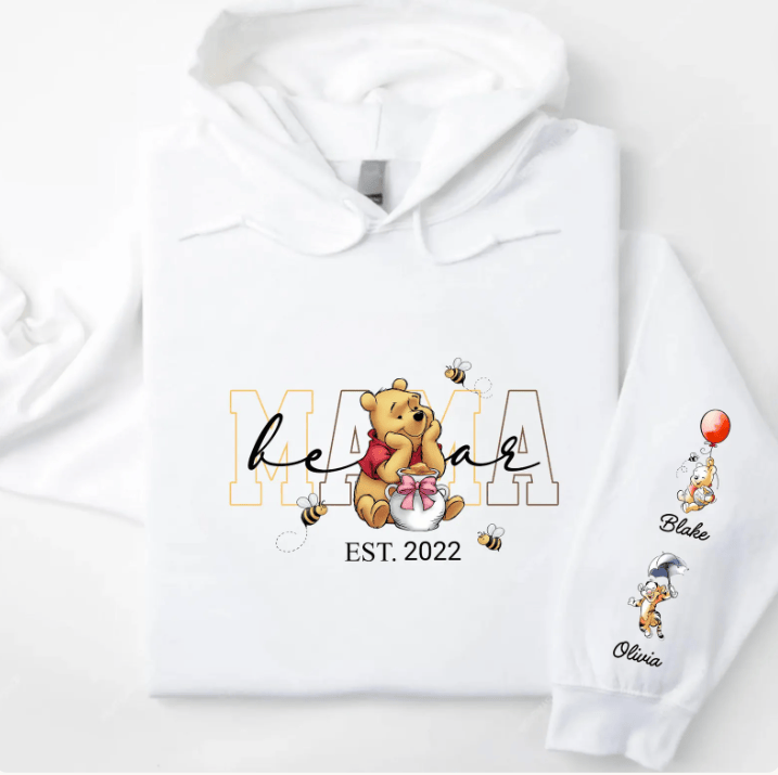 Simpli Must Have Mama Hoodie Pooh Mama Bear Hoodie with Personalised Sleeves