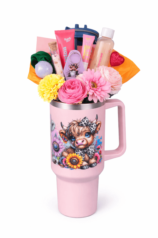 Simpli Must Have Stanley Cup 40oz Highland Cow Tumbler Bouquet Stanley Bouquet