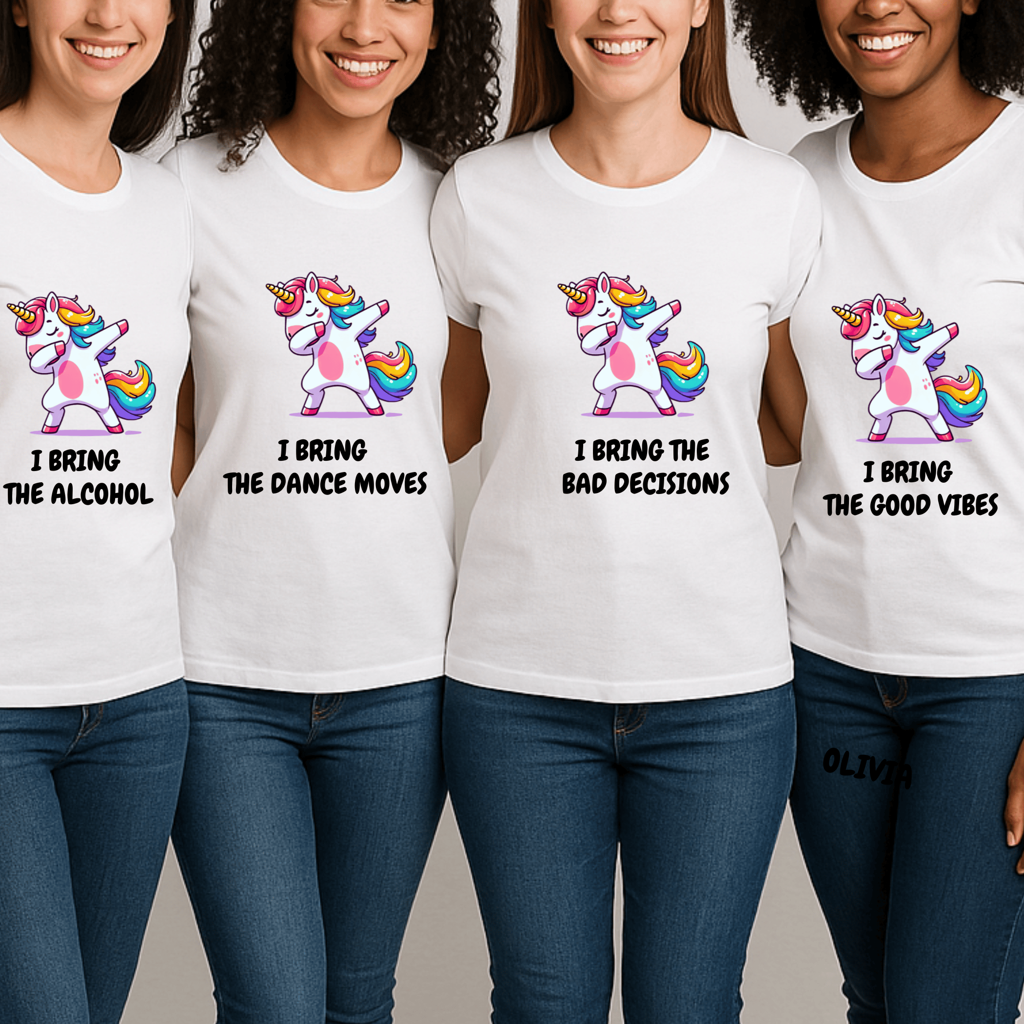 Simpli Must Have TShirt Personalised Dabbing Unicorn Tshirts for Girls Trip Events