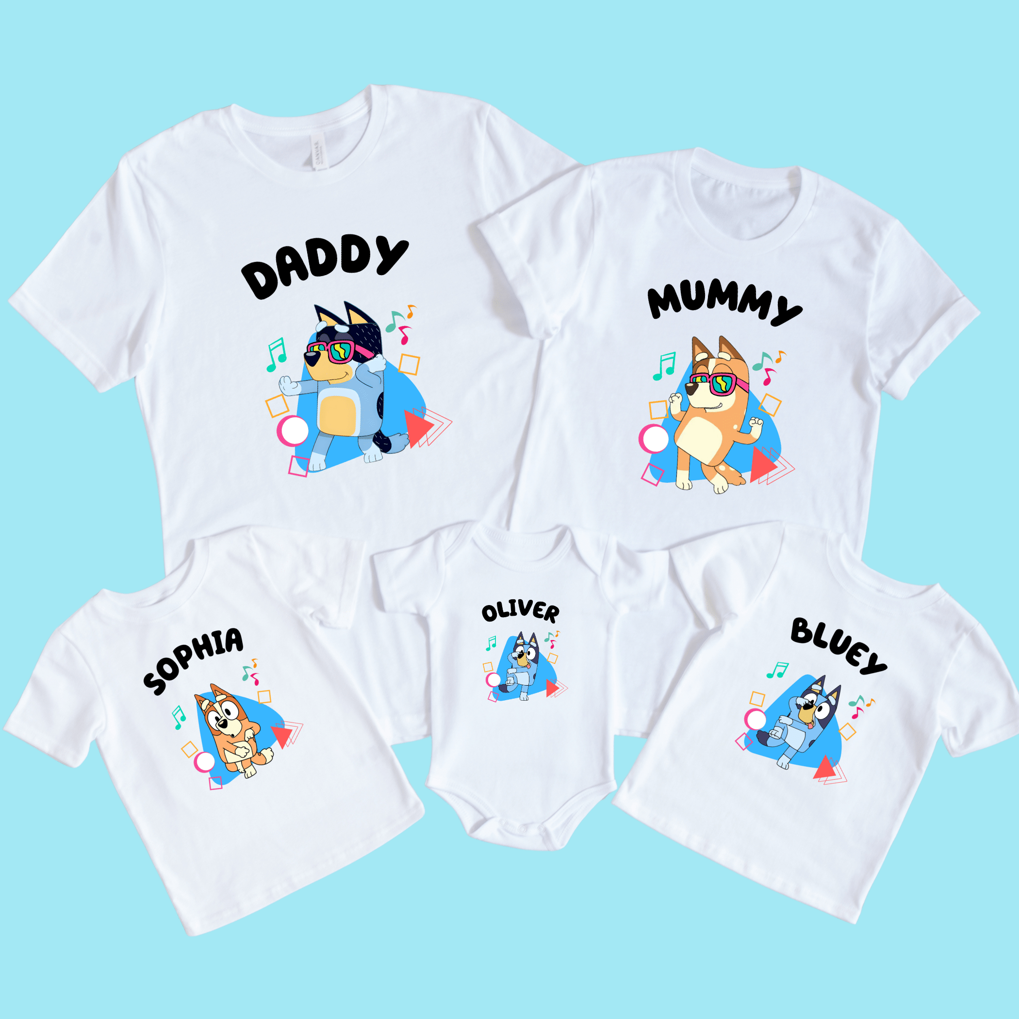 Simpli Must Have tshirt Personalised Dancing Bluey Family Tshirts