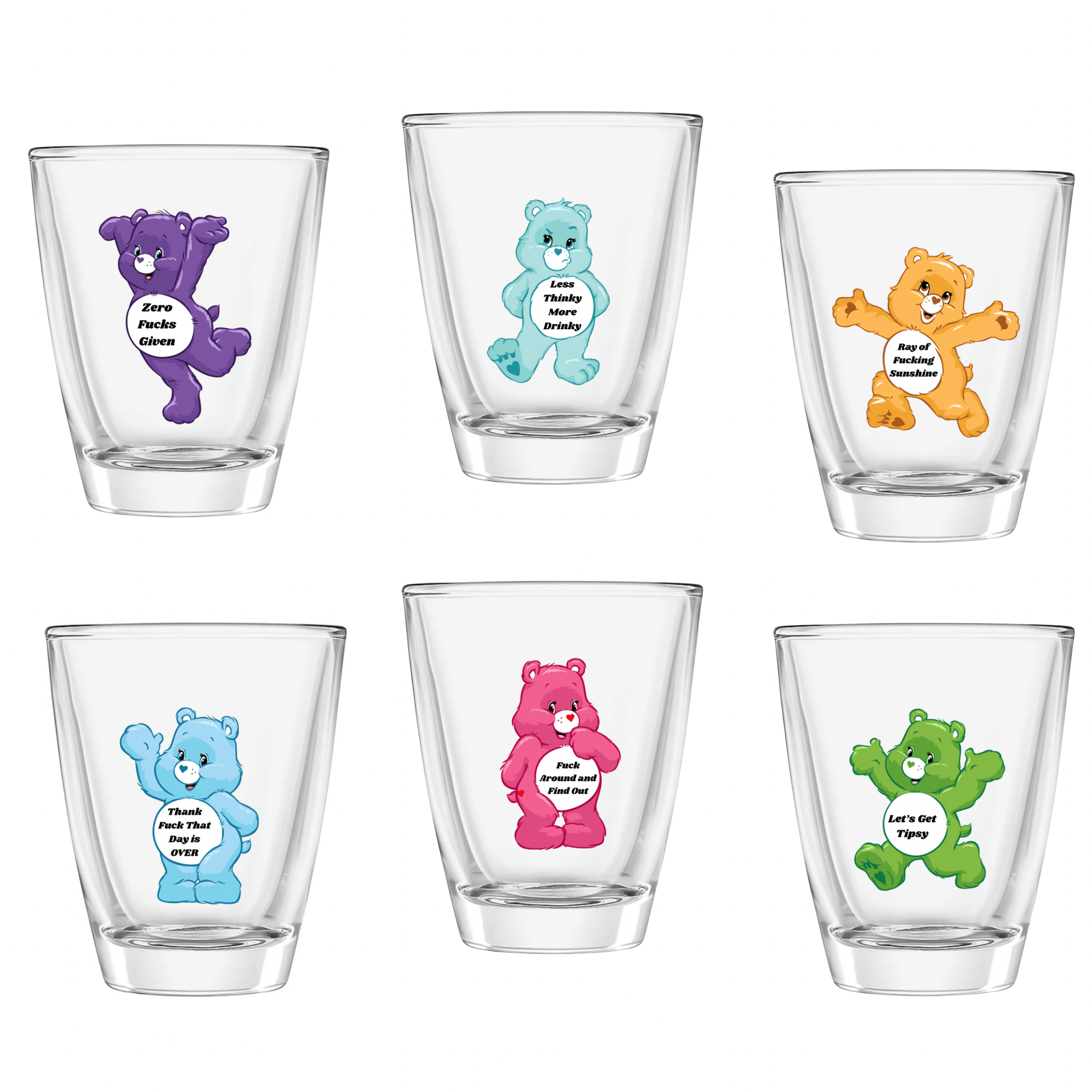 SimpliMust 6 pack of Mixed Designs Swear Bears Shot Glasses