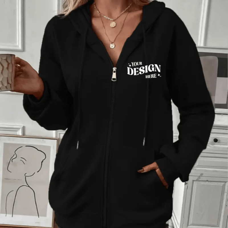 SimpliMust Jumper S / Front Small Personalised Zip Hoodie - Black