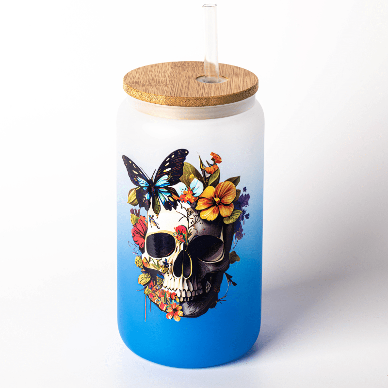 SimpliMust Libbey Glass Cup Floral Skull Glass Libbey Cup