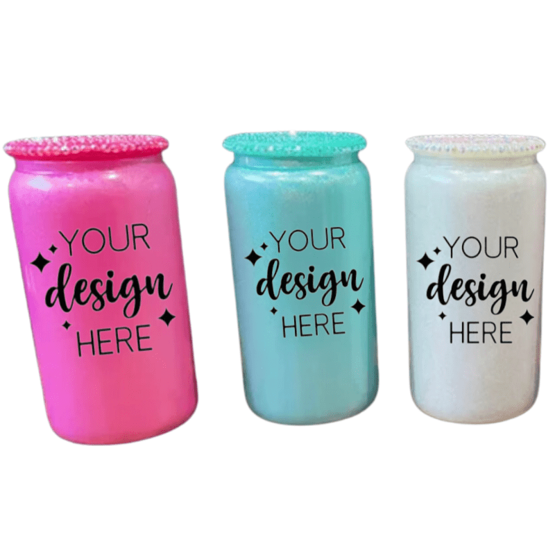 SimpliMust Libbey Glass Cup Personalised Shimmer Glass Cups + Bling Lid