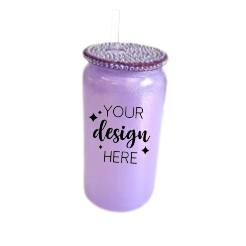 SimpliMust Libbey Glass Cup Personalised Shimmer Glass Cups + Bling Lid