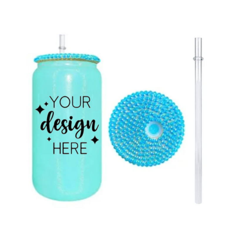 SimpliMust Libbey Glass Cup Personalised Shimmer Glass Cups + Bling Lid