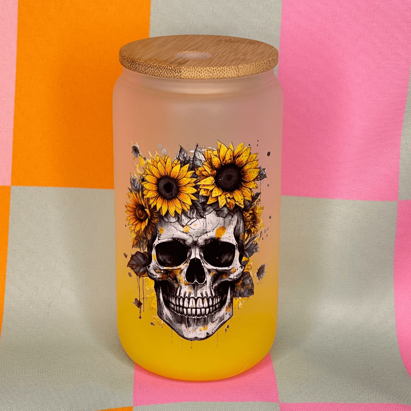 SimpliMust Libbey Glass Cup Sunflower Skull Glass Libbey Cup