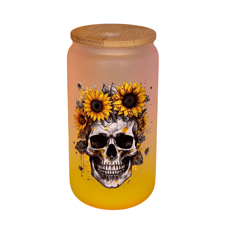 SimpliMust Libbey Glass Cup Sunflower Skull Glass Libbey Cup