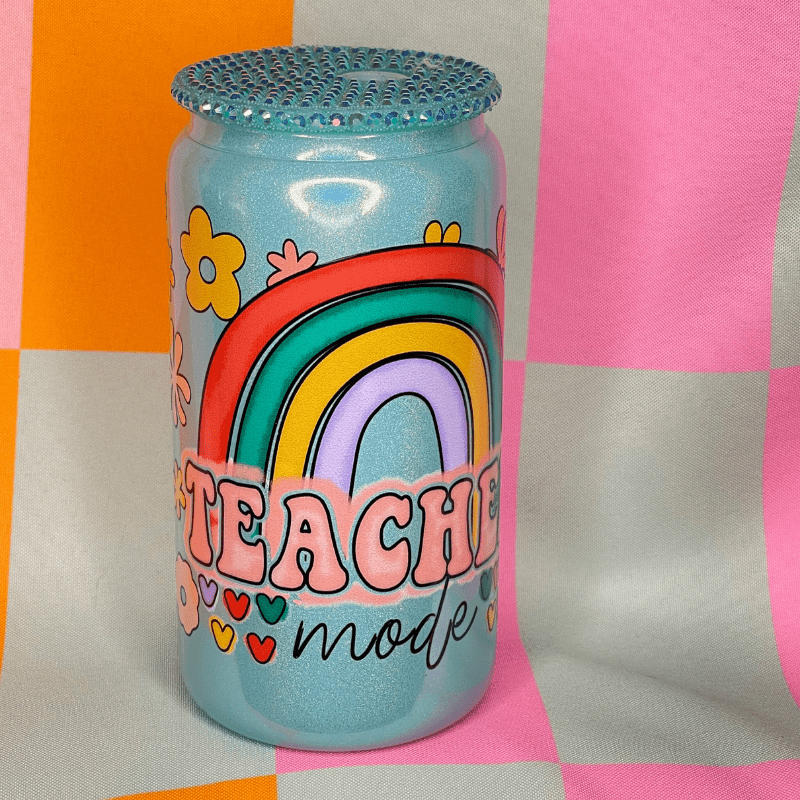 SimpliMust Libbey Glass Cup Teacher Mode Shimmer Bling Cup