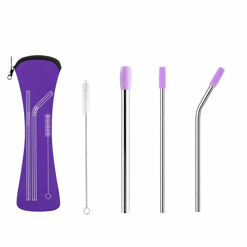 SimpliMust Metal Straws Purple Reuseable Metal Straw Set