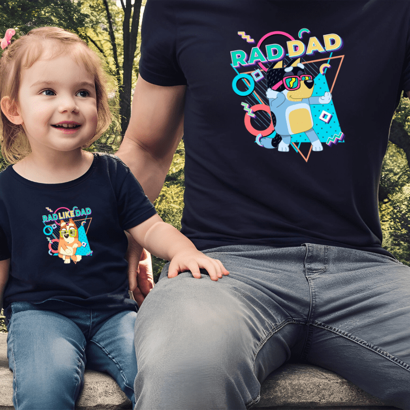 SimpliMust Tshirts Bluey Family Rad Dad & Rad Like Dad - Black TShirts