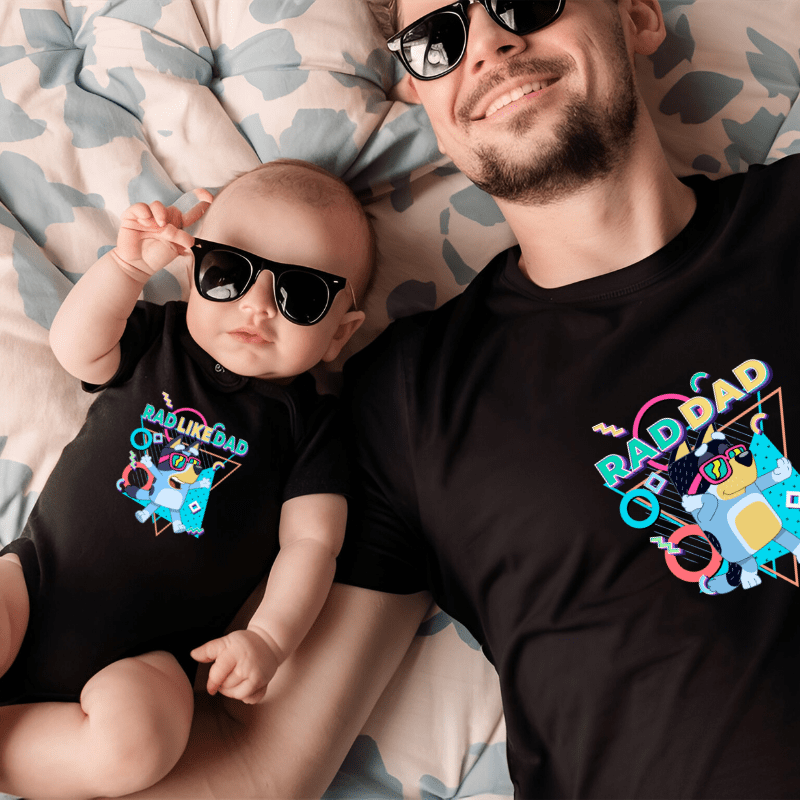SimpliMust Tshirts Bluey Family Rad Dad & Rad Like Dad - Black TShirts