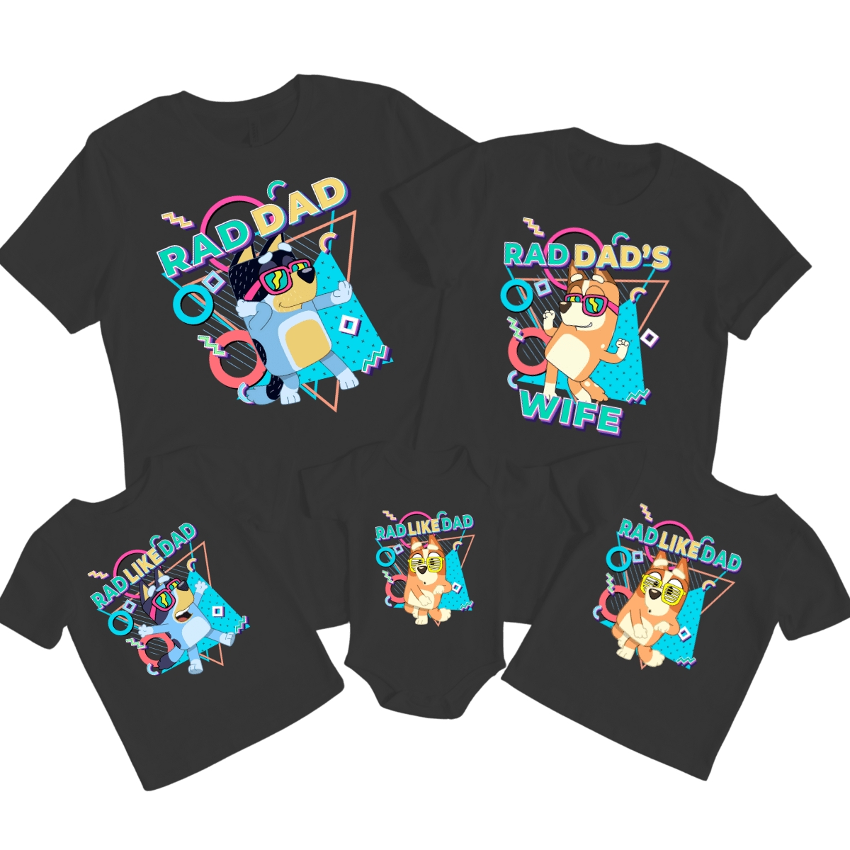 SimpliMust Tshirts Bluey Family Rad Dad & Rad Like Dad - Black TShirts