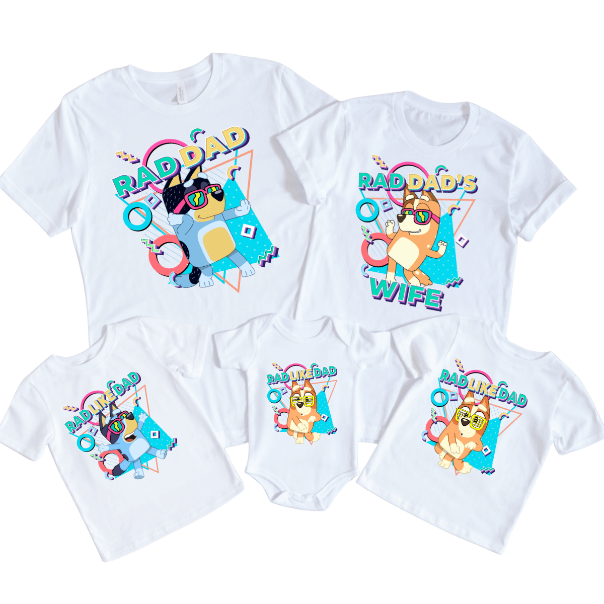 SimpliMust Tshirts Bluey Family Rad Dad & Rad Like Dad - White TShirts