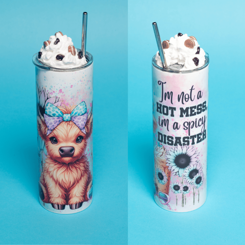 SimpliMust Tumblers Highland Cow Hot Mess 20oz Skinny Tumbler