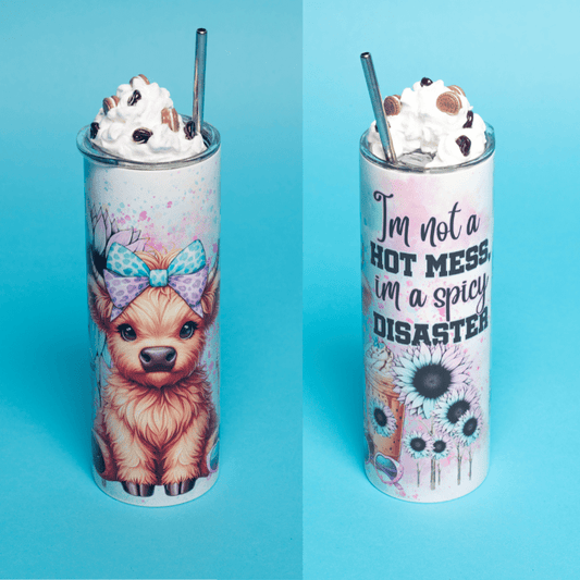 SimpliMust Tumblers Highland Cow Hot Mess 20oz Skinny Tumbler