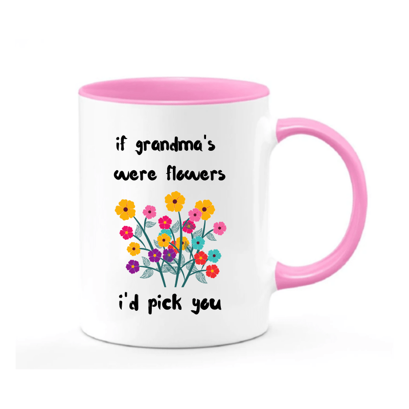 Simpli Mug White with Pink Handle Pick Grandma Ceramic Mug